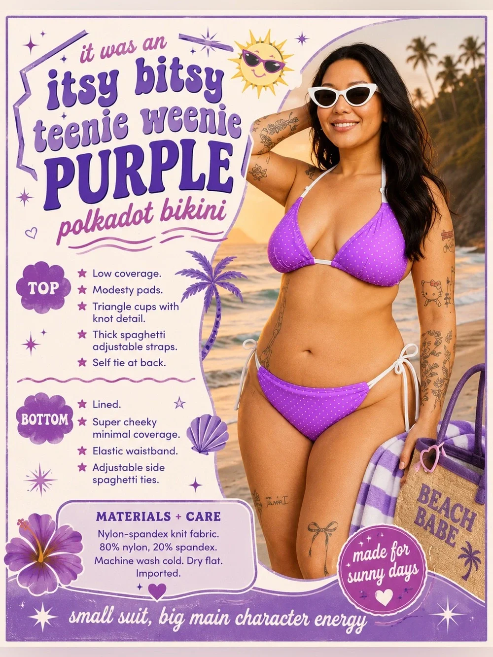 Torrid Retro Purple & White Polkadot String Bikini Swimsuit, 1X, NWT!